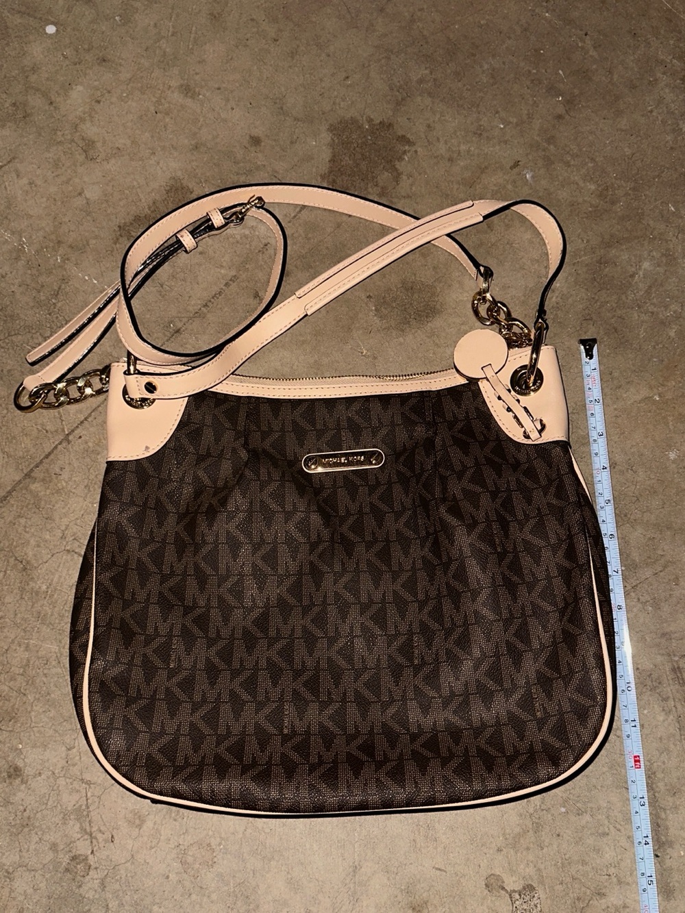 Michael Kors Brown and beige leather MK Logo Shoulder/ Crossbody bag